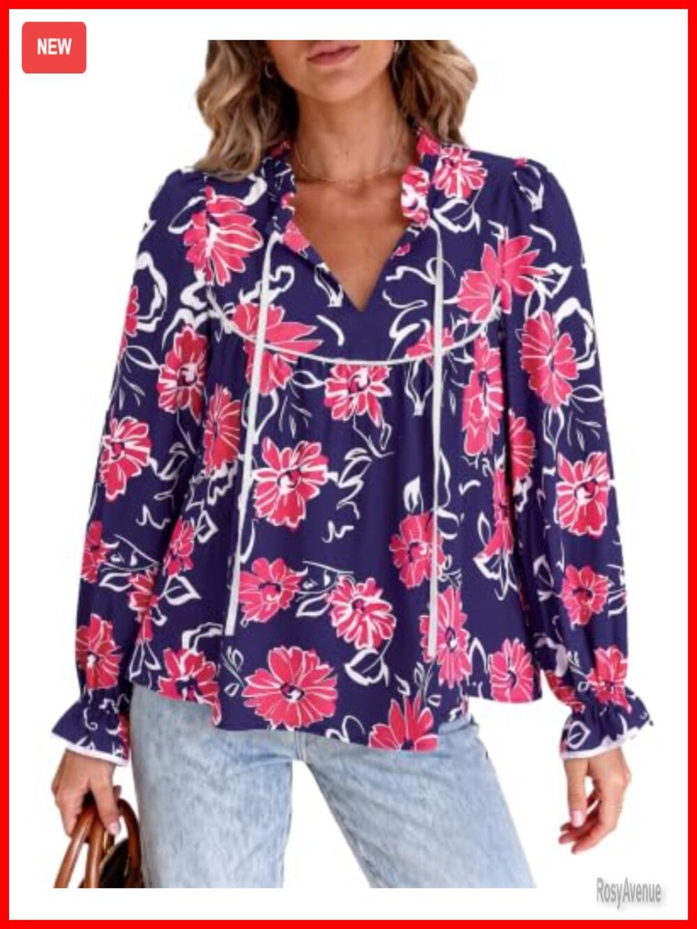 PRETTYGARDEN Womens Boho Floral Ruffle Long Sleeve Babydoll Tunic Blouse